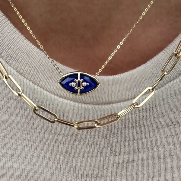 Alternative view of PARADISO PERDUTO PICCOLO - Solid Gold Eye Necklace, Lapis & Diamonds