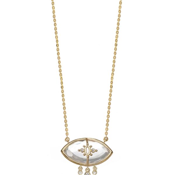 Alternative view of PARADISO PERDUTO LACRIME - Solid Gold Eye Necklace, Crystal quartz & Diamonds