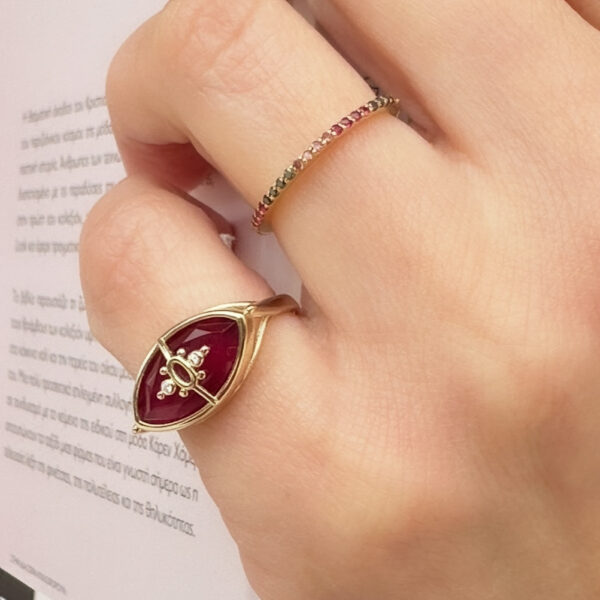 Alternative view of PARADISO PERDUTO PICCOLO - Solid Gold Eye Ring, Ruby & Diamonds