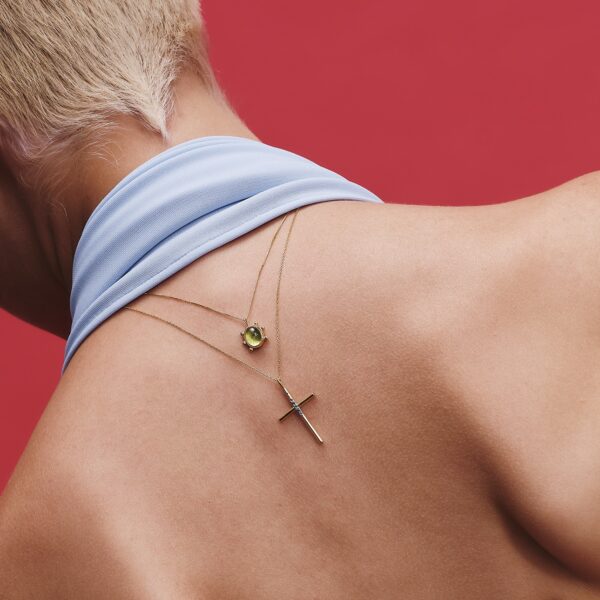 Alternative view of HALO Handmade Cross Large - Solid Gold, Emerald, Blue & Light blue sapphires
