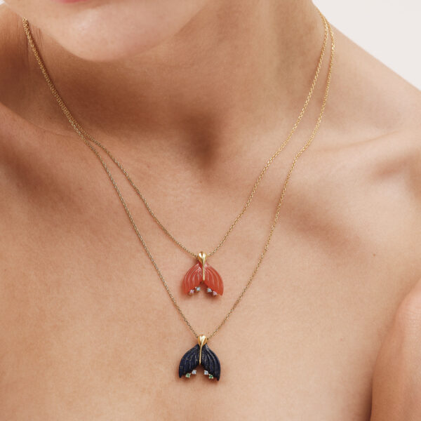 Alternative view of MERMAID MAJESTÉ- Solid Gold Necklace, Carnelian, Pink & Light blue Sapphires