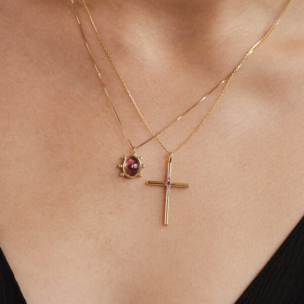Alternative view of HALO Handmade Cross Large - Solid Gold, Ruby, Diamonds & Pink sapphires