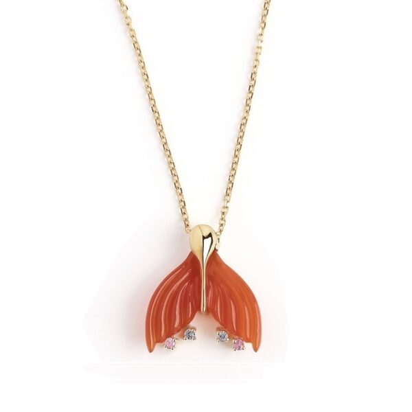 MERMAID MAJESTÉ- Solid Gold Necklace, Carnelian, Pink & Light blue Sapphires
