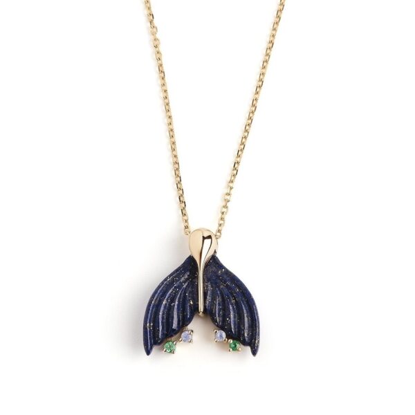 MERMAID MAJESTÉ- Solid Gold Necklace, Lapis lazuli, Emeralds & Light blue Sapphires