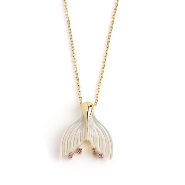 MERMAID MAJESTÉ- Solid Gold Necklace, Mother of Pearl, Pink & Orange Sapphires