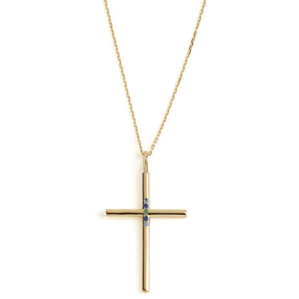 HALO Handmade Cross Large - Solid Gold, Emerald, Blue & Light blue sapphires