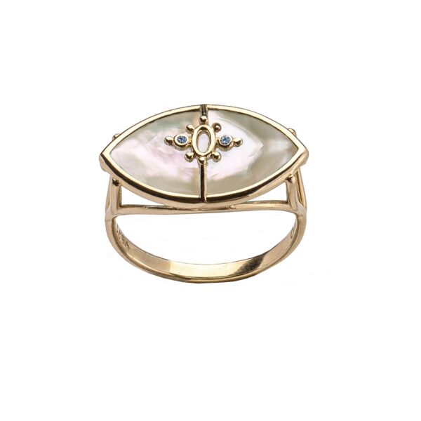 PARADISO PERDUTO - Solid Gold Eye Ring, Mother of Pearl & Sapphires
