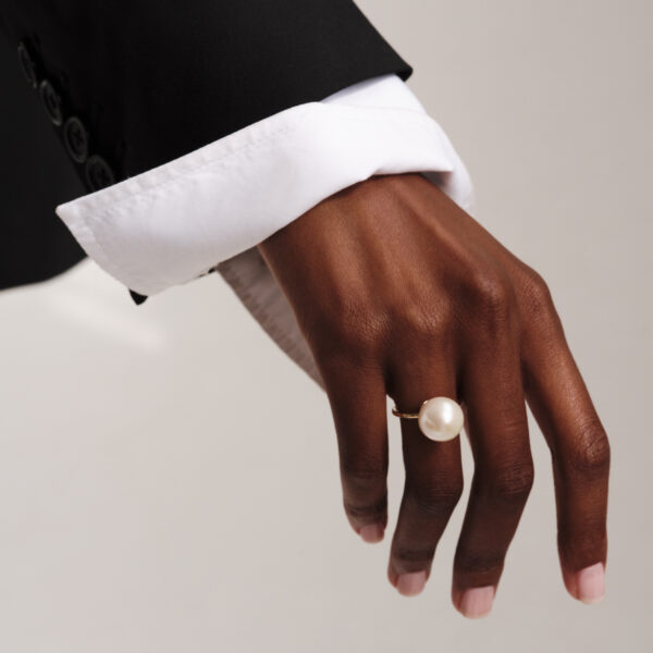 Alternative view of MOON SOLITAIRE - Solid Gold Ring, Pearl