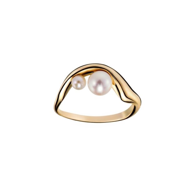 MOON GAZER - Solid Gold Ring, Two Pearls