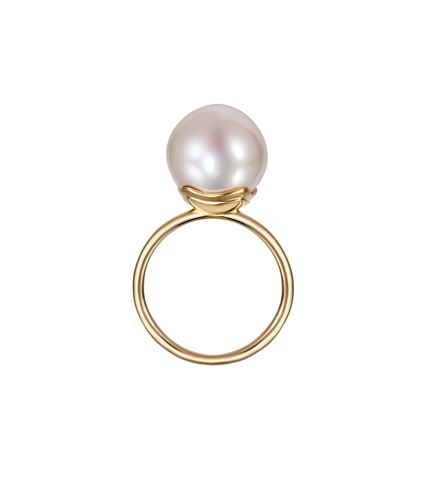 MOON SOLITAIRE - Solid Gold Ring, Pearl