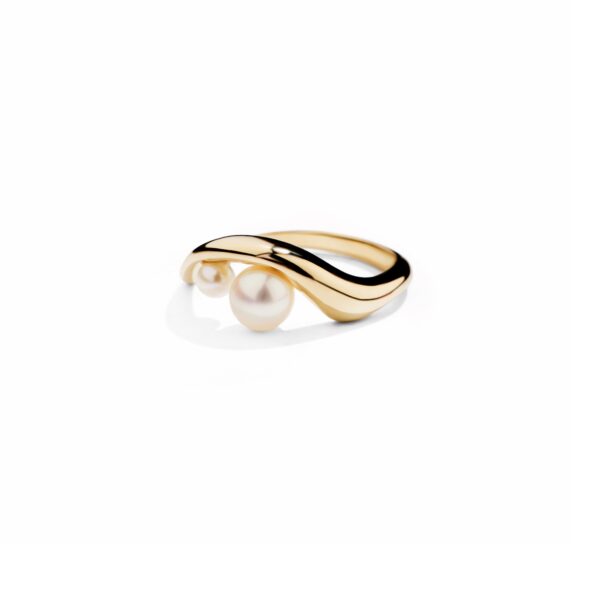 Alternative view of MOON GAZER - Solid Gold Ring, Two Pearls